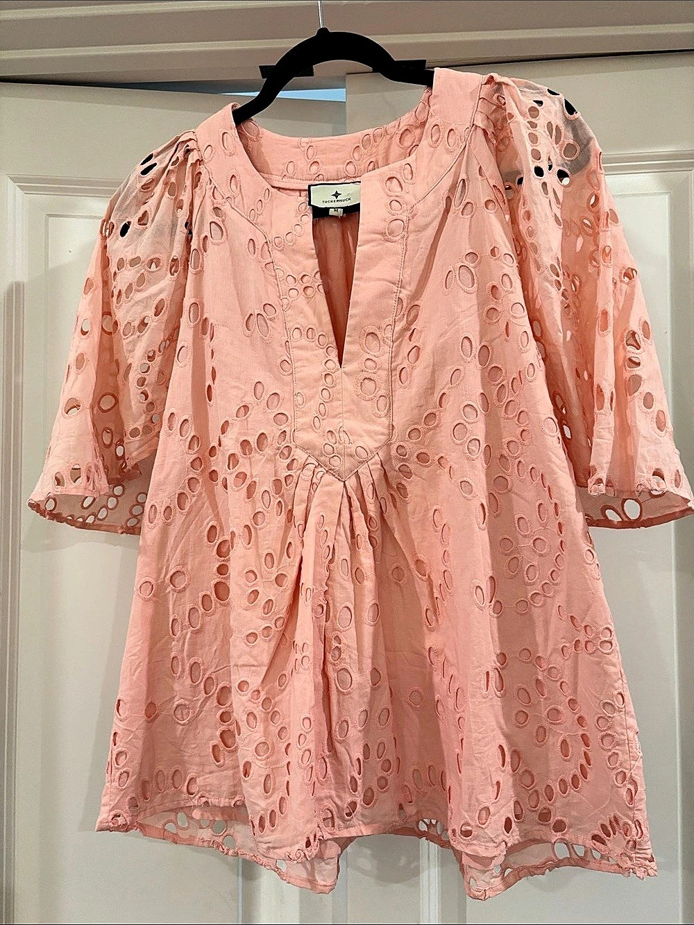Tuckernuck Sofia Stitch Shirt Eyelet Blouse Pink Medium